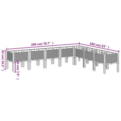 vidaXL plantekasse med ben 200x160x42 cm PP sort