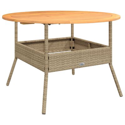 vidaXL havebord med akacietop Ø110x71 cm polyrattan beige