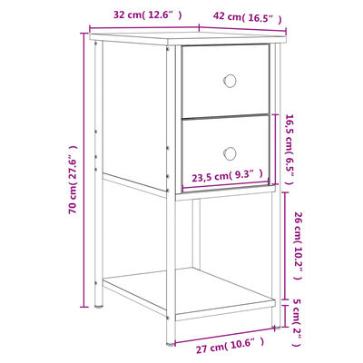 vidaXL sengeborde 2 stk. 32x42x70 cm konstrueret træ sort