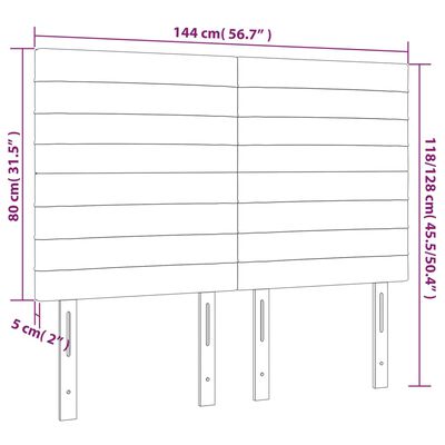 vidaXL sengegavl med LED-lys 144x5x118/128 cm stof mørkebrun