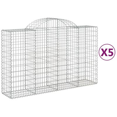 vidaXL buede gabionkurve 5 stk. 200x50x120/140 cm galvaniseret jern