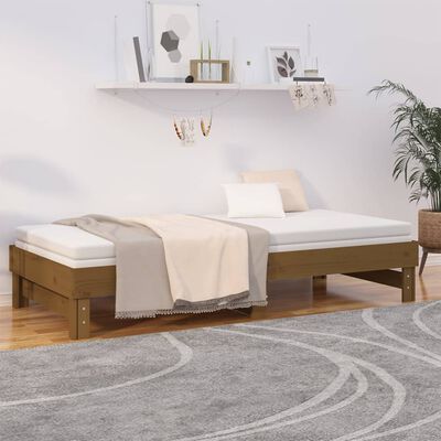 vidaXL daybed med udtræk 2x(80x200) cm massivt fyrretræ gyldenbrun