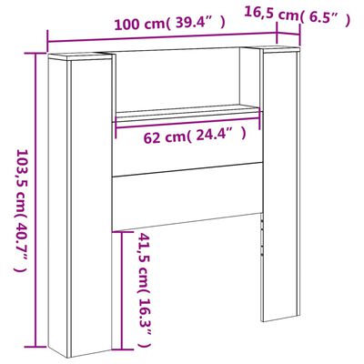 vidaXL sengegavl med opbevaring og LED-lys 100x16,5x103,5 cm sort