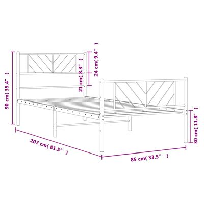 vidaXL sengeramme med sengegavl og fodgærde 80x200 cm metal hvid