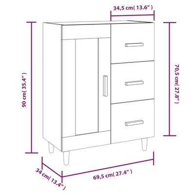 vidaXL skænk 69,5x34x90 cm konstrueret træ hvid højglans