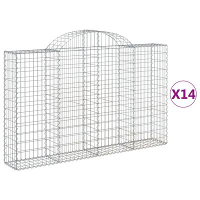 vidaXL buede gabionkurve 14 stk. 200x30x120/140 cm galvaniseret jern