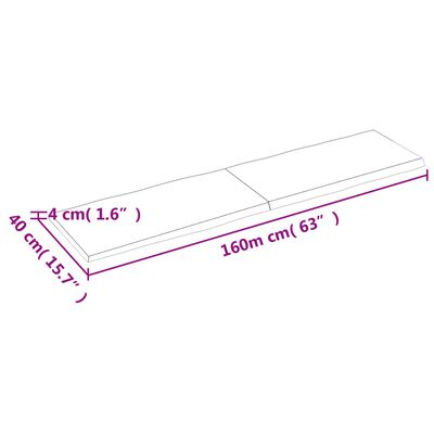 vidaXL bordplade 160x40x(2-4)cm naturlig kant ubehandlet massivt træ