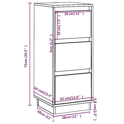 vidaXL skænk 32x34x75 cm massivt fyrretræ hvid