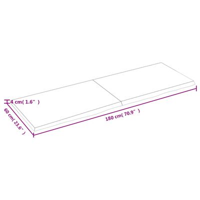 vidaXL bordplade til badeværelse 180x60x(2-4) cm massivt træ lysebrun