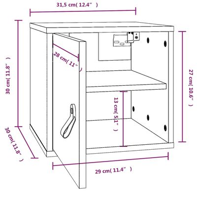 vidaXL vægskab 31,5x30x30 cm massivt fyrretræ sort