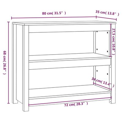 vidaXL bogreol 80x35x68 cm massivt fyrretræ grå