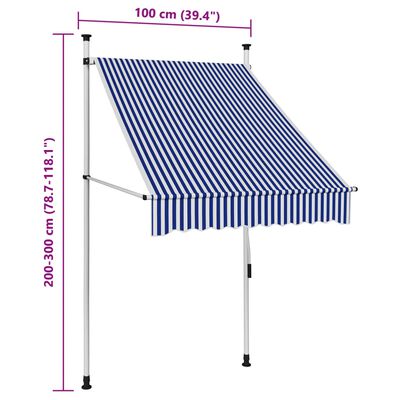 vidaXL foldemarkise manuel betjening 100 cm striber blå og hvid