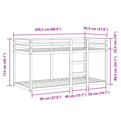 vidaXL køjeseng med gardiner 90x200 cm massivt fyrretræ pink