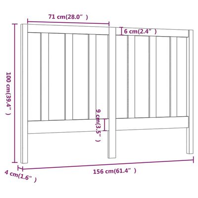 vidaXL sengegavl 156x4x100 cm massivt fyrretræ grå