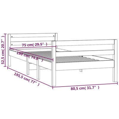 vidaXL sengestel 75x190 cm massivt fyrretræ sort