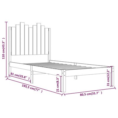 vidaXL sengeramme 75x190 cm Small Single massivt fyrretræ sort