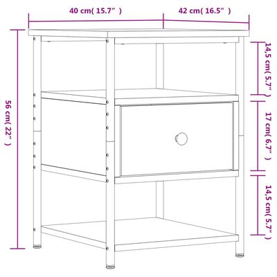 vidaXL sengeborde 2 stk. 40x42x56 cm konstrueret træ grå sonoma-eg