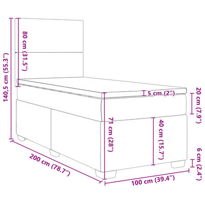 vidaXL kontinentalseng med madras 100x200 cm stof gråbrun