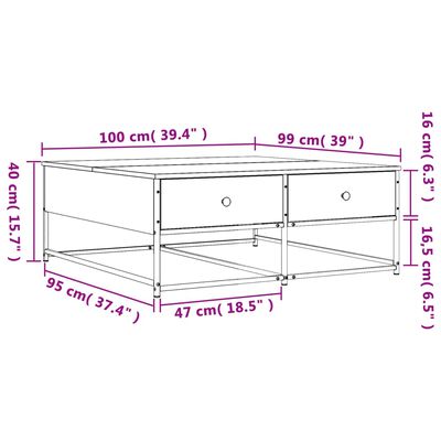 vidaXL sofabord 100x99x40 cm konstrueret træ grå sonoma-eg