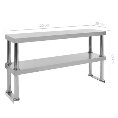 vidaXL arbejdsbord til køkken med tophylde 120x60x150 cm rustfrit stål