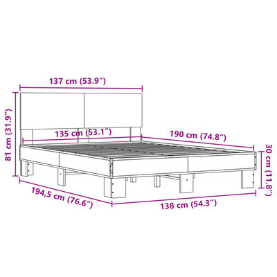 vidaXL sengestel 135x190 cm konstrueret træ og metal sonoma-eg