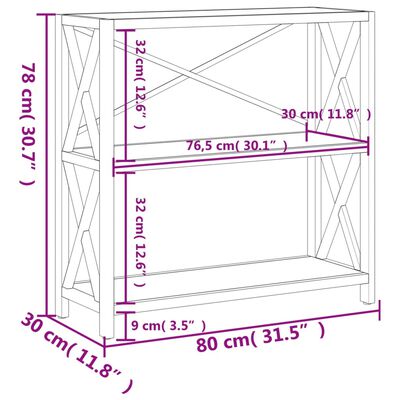 vidaXL reol med 3 hylder 80x30x78 cm massivt egetræ