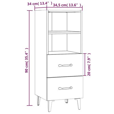 vidaXL skænk 34,5x34x90 cm konstrueret træ sort