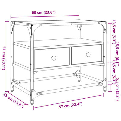 vidaXL tv-bord med glastop 60x35x51 cm konstrueret træ grå sonoma-eg