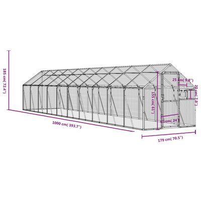 vidaXL voliere 1,79x10x1,85 m aluminium sølvfarvet