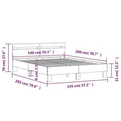 vidaXL sengeramme med sengegavl 140x200 cm konstrueret træ betongrå