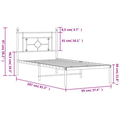 vidaXL sengeramme med sengegavl 90x200 cm metal sort