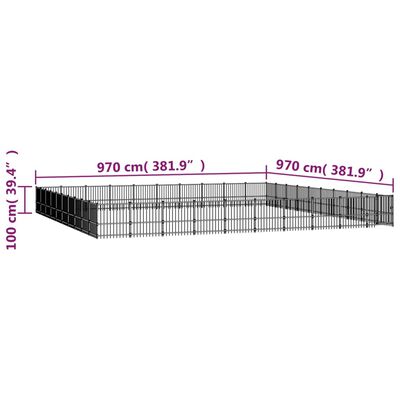 vidaXL udendørs hundebur 94,09 m² stål