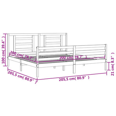 vidaXL sengeramme med sengegavl 200x200 cm massivt træ hvid