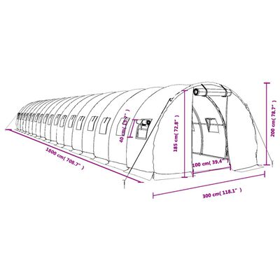 vidaXL drivhus med stålstel 54 m² 18x3x2 m grøn