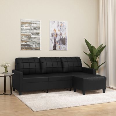 vidaXL 3-personers sofa med fodskammel 180 cm kunstlæder sort