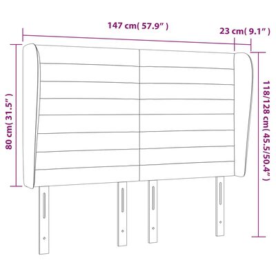 vidaXL sengegavl med kanter 147x23x118/128 cm fløjl lyserød