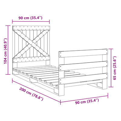 vidaXL sengeramme med sengegavl 90x200 cm massivt fyrretræ