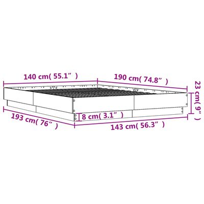 vidaXL sengestel 140x190 cm konstrueret træ betongrå