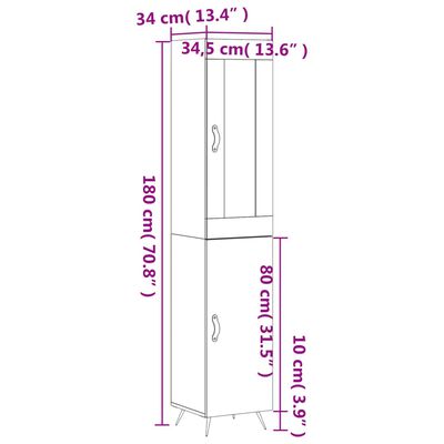 vidaXL højskab 34,5x34x180 cm konstrueret træ grå sonoma-eg