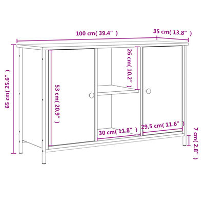 vidaXL tv-bord 100x35x65 cm konstrueret træ røget egetræsfarve