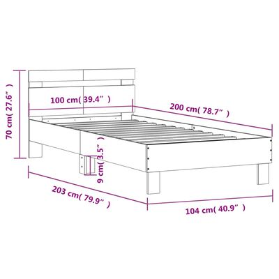 vidaXL sengeramme med sengegavl 100x200 cm konstrueret træ røget eg