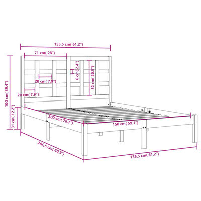 vidaXL sengeramme 150x200 cm King Size massivt træ sort