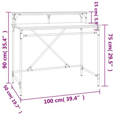 vidaXL skrivebord 100x50x90 cm konstrueret træ og jern røget eg