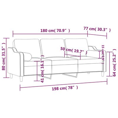 vidaXL 3-personers sofa med pyntepuder 180 cm stof sort