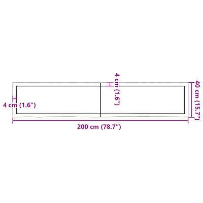 vidaXL væghylde 200x40x(2-4) cm behandlet massivt egetræ mørkebrun