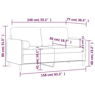 vidaXL 2-personers sofa med pyntepuder 140 cm velour lysegrå