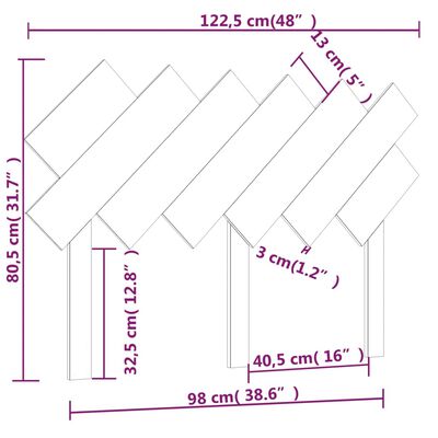 vidaXL sengegærde 122,5x3x80,5 cm massivt fyrretræ sort