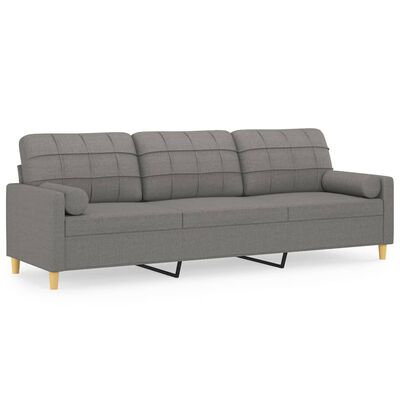 vidaXL 3-personers sofa med puder og hynder 210 cm stof mørkegrå