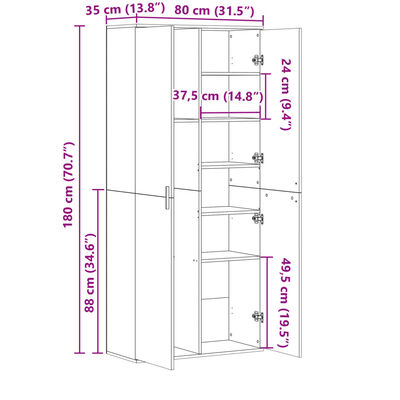 vidaXL højskab 80x35x180 cm konstrueret træ hvid