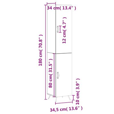 vidaXL skab 34,5x34x180 cm konstrueret træ betongrå